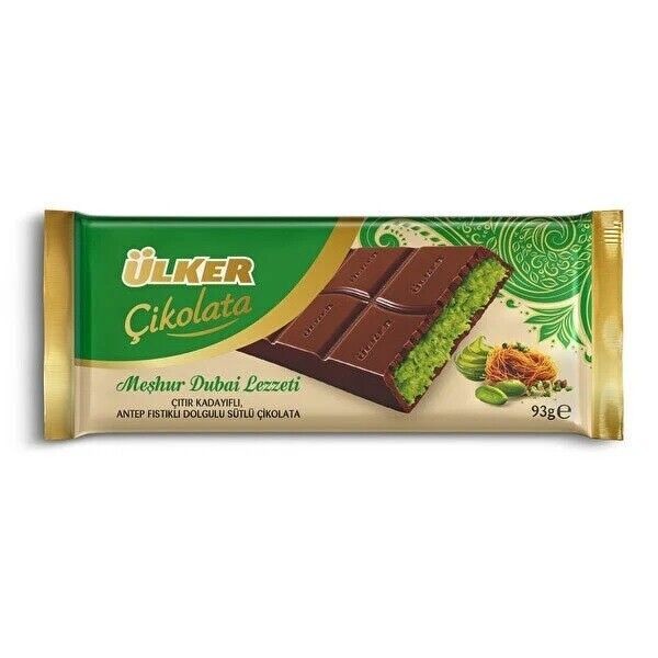 Ulker Dubai Chocolate Bar Pistachio 3x93 Gr (3x3.28 Fl Oz) Premium Pistachio