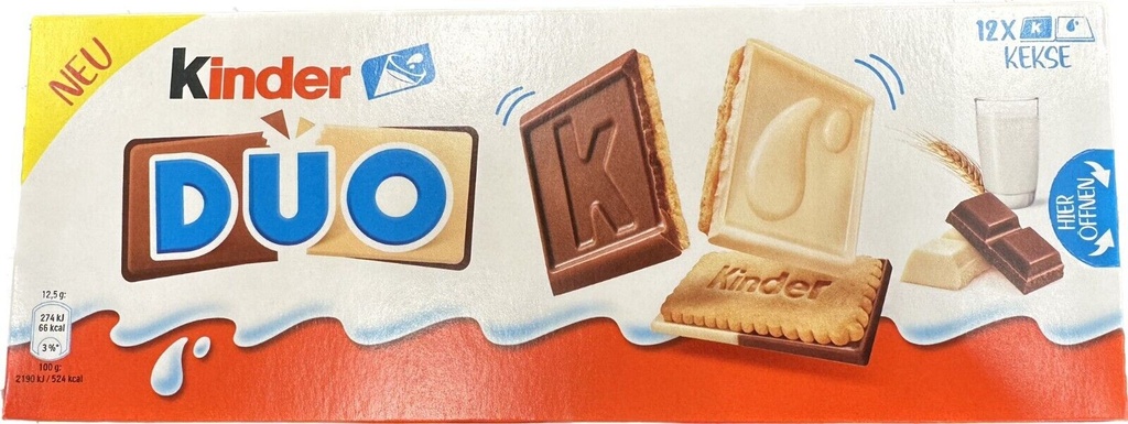 Kinder Duo White & Milk Chocolate Biscuits 12 Bars 