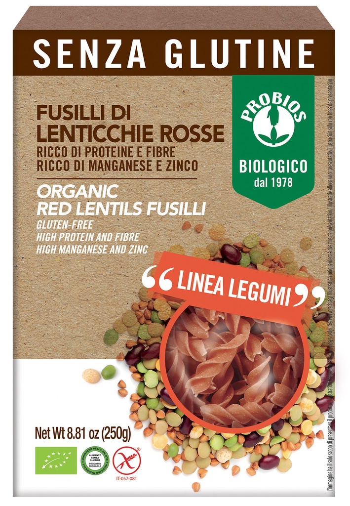 Organic Red Lentils Fusilli Gluten Free 