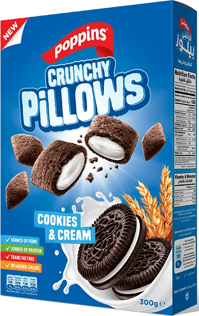 Poppins Crunchy Pillows Cookies & Cream 300g